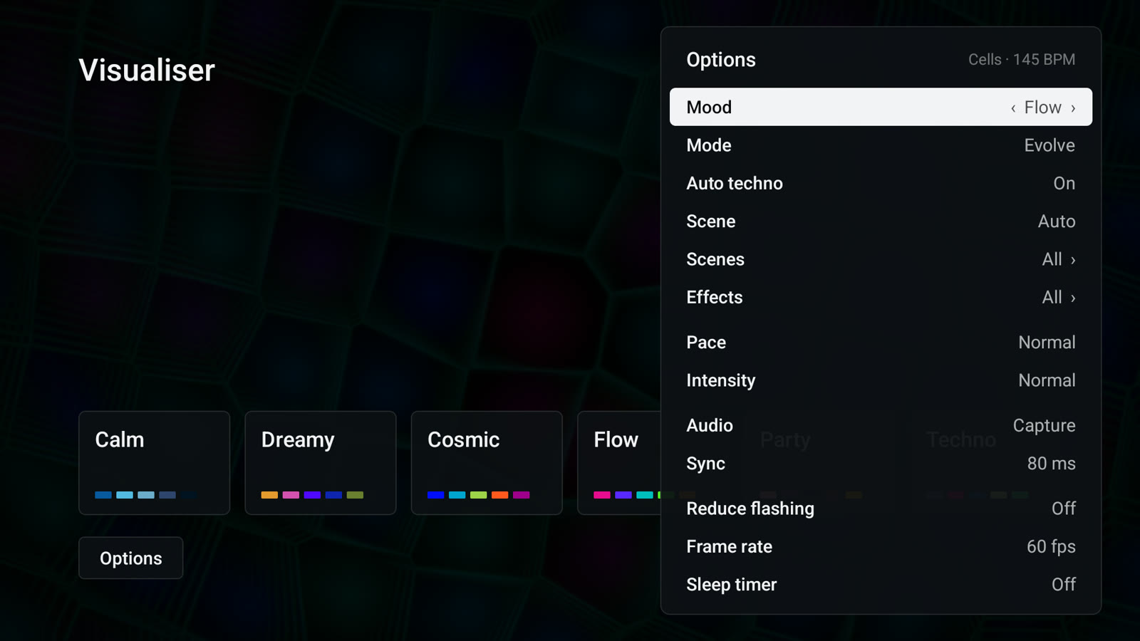 The Options panel